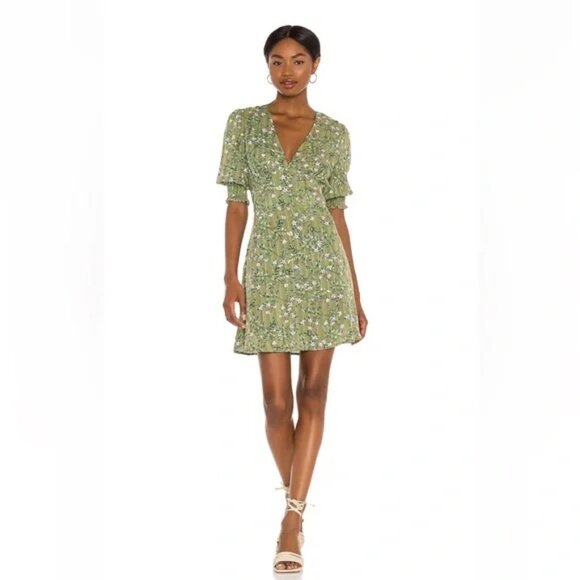 MINKPINK A-Line dress, green floral - Picture 1 of 6